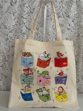 Disney Character Book Lover Canvas Tote Bag Princess Reading Books